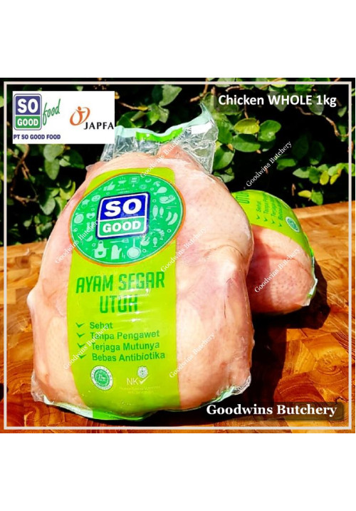 Chicken ayam broiler SoGood frozen WHOLE utuh So Good Food size SMALL +/- 0.8 kg/pc (price/pc)